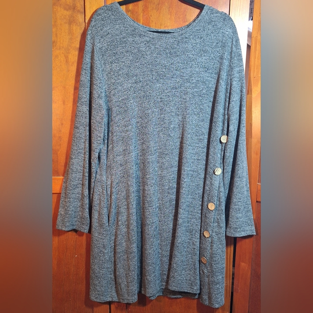 Gray Button-Accent Midi Dress